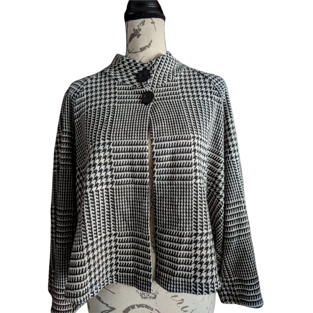 LEMMI FOR NINA LEONARD Women's Black & Gray Check Bolero Jacket Size Large
